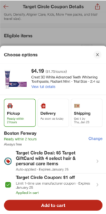 Target Circle deal for pickup, delivery and shipping